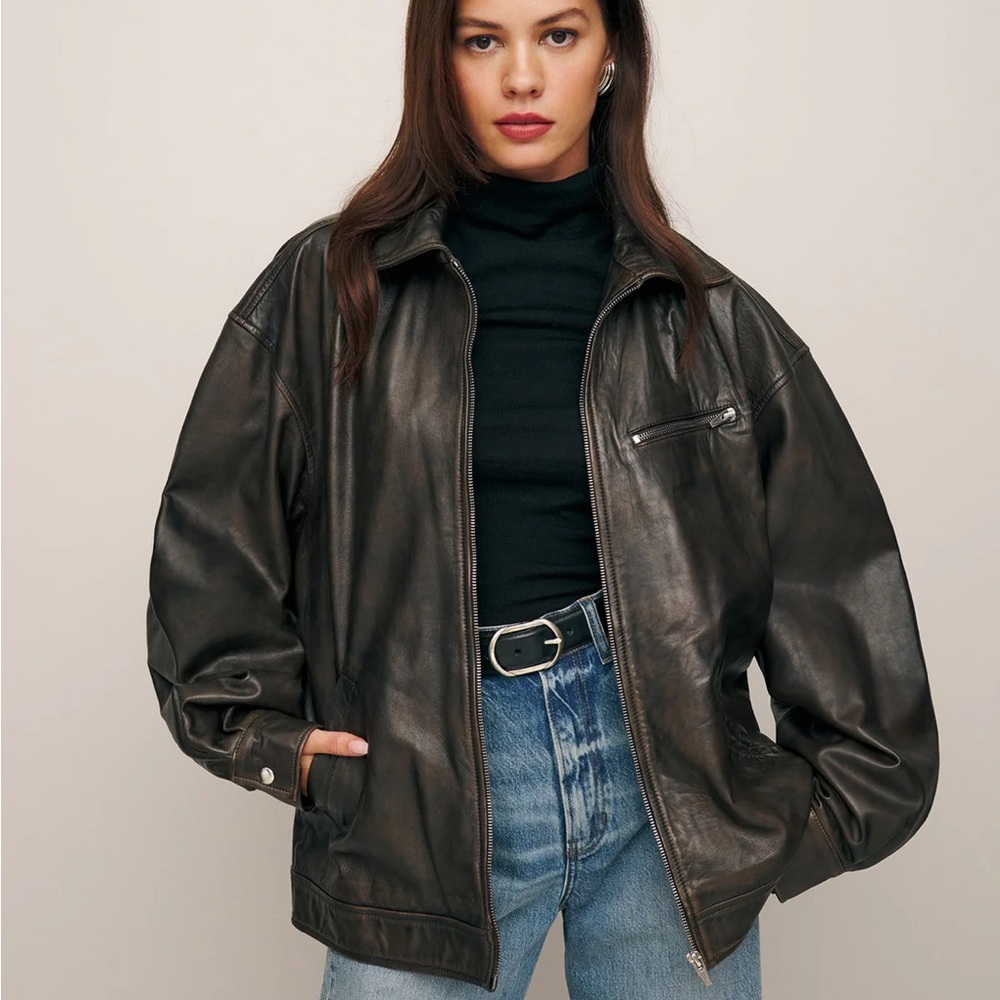 Reformation Veda Marco Bomber Jacket Pit Stop Leather Size Small